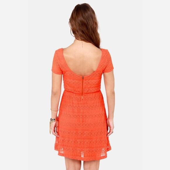 Volcom Orange Lace Knit short Sleeve Shift Mini Dress NWT - Picture 8 of 12